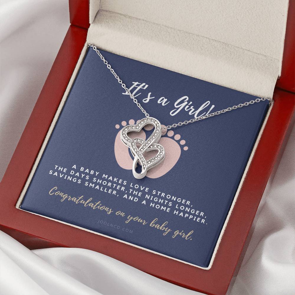 It's A Girl Necklace Gift For Mom Baby Girl Congratulations Baby Girl Shower Gift For Mom New Mom Necklace New Mom Double Hearts Necklace