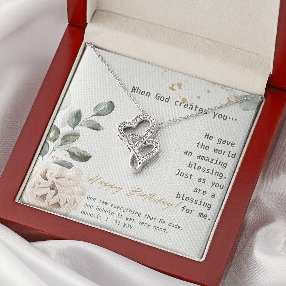 You Are My Blessing Happy Birthday Double Hearts Necklace