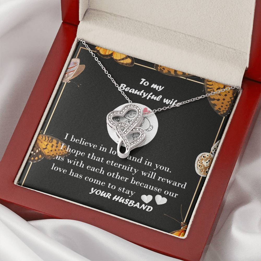 To My Beautiful Wife- I Love You Double Hearts Necklace