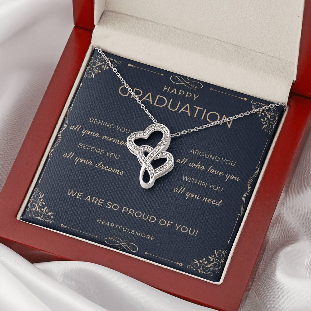 Graduation Gift For Her Necklace Gift For Her College Graduation Gift High School Senior Graduation Master Mba Phd Cla Double Hearts Necklace