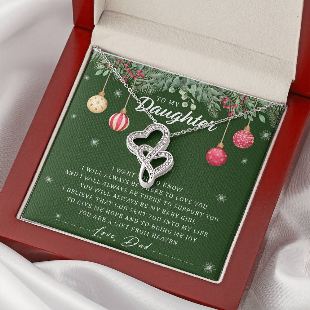 To My Daughter Necklace Christmas Gift From Dad - Forever Love Daughter Necklace On Christmas Day - Dad And Daughter N 2 Double Hearts Necklace