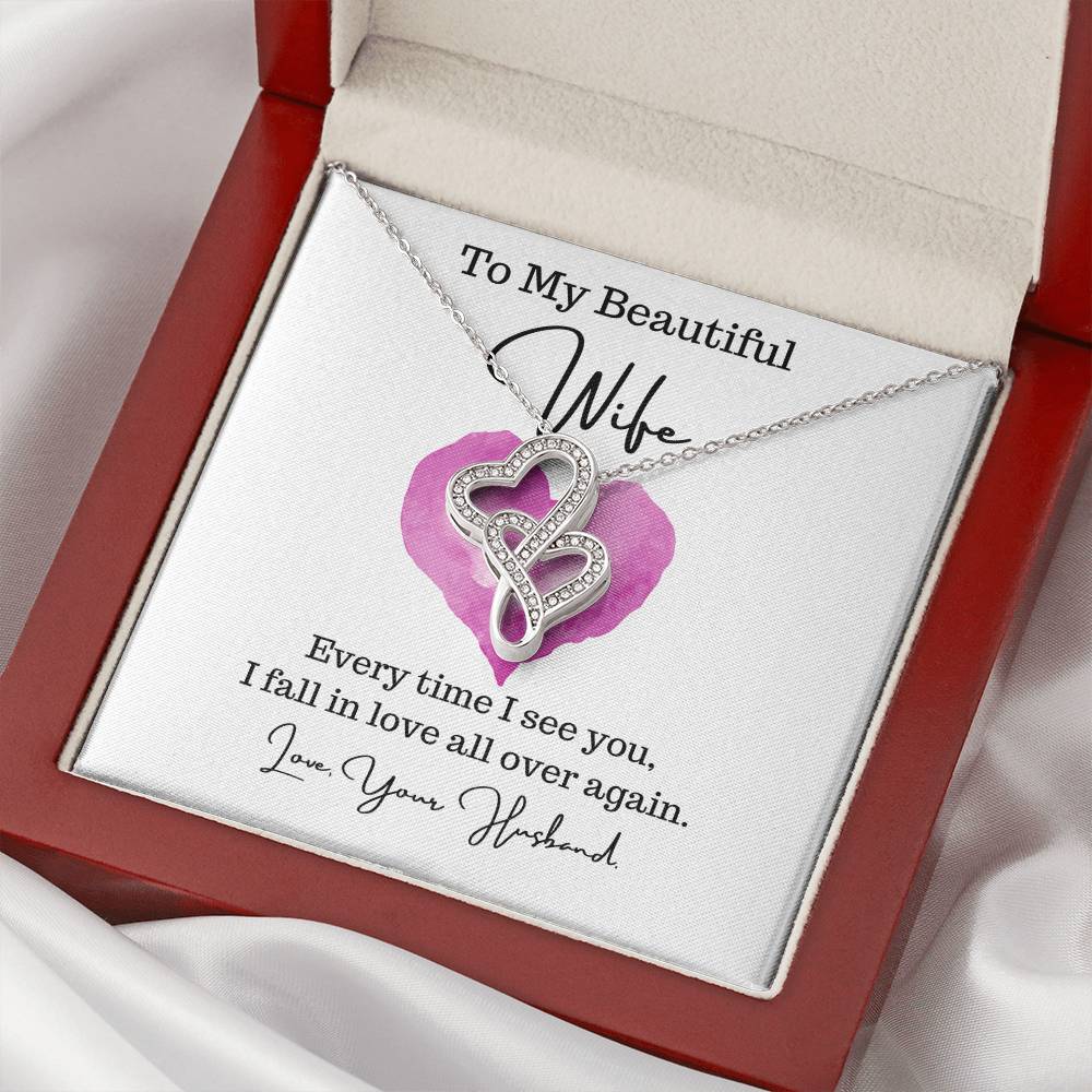 To My Wife - Necklace For Wife - Gift For Wife Double Hearts Necklace