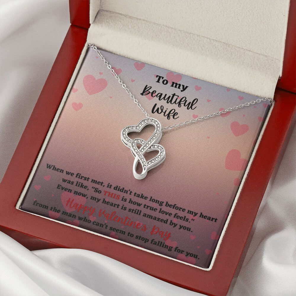 To My Beautiful Wife Valentine's Day Double Heart Necklace Double Hearts Necklace