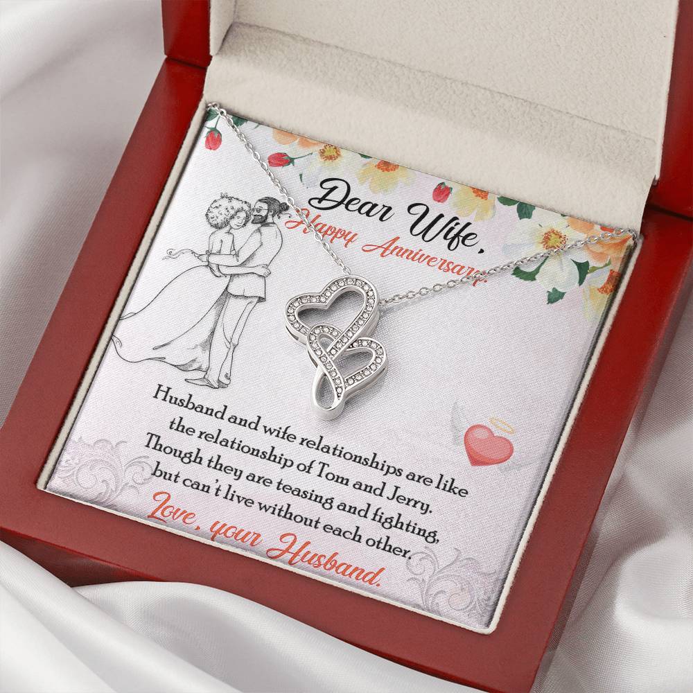 Dear Wife Happy Anniversary - Double Hearts - Love Your Husband - Wife Christmas Gift From Husband Wife Christmas Gift Double Hearts Necklace