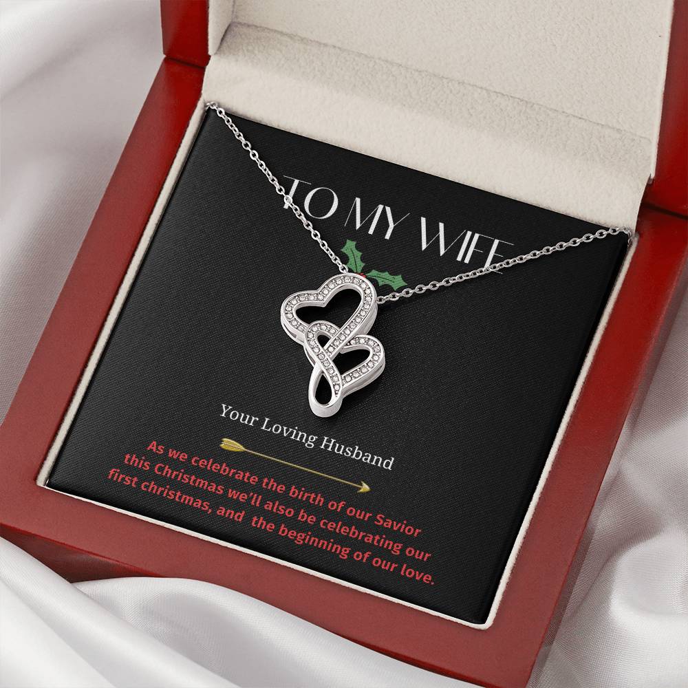 To My Wife Our First Christmas. Double Hearts Necklace