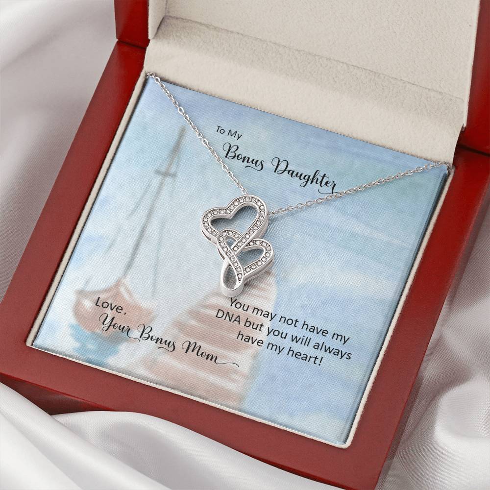 Bonus Daughter From Bonus Mom No Dna But You Have My Heart 5 Double Hearts Necklace