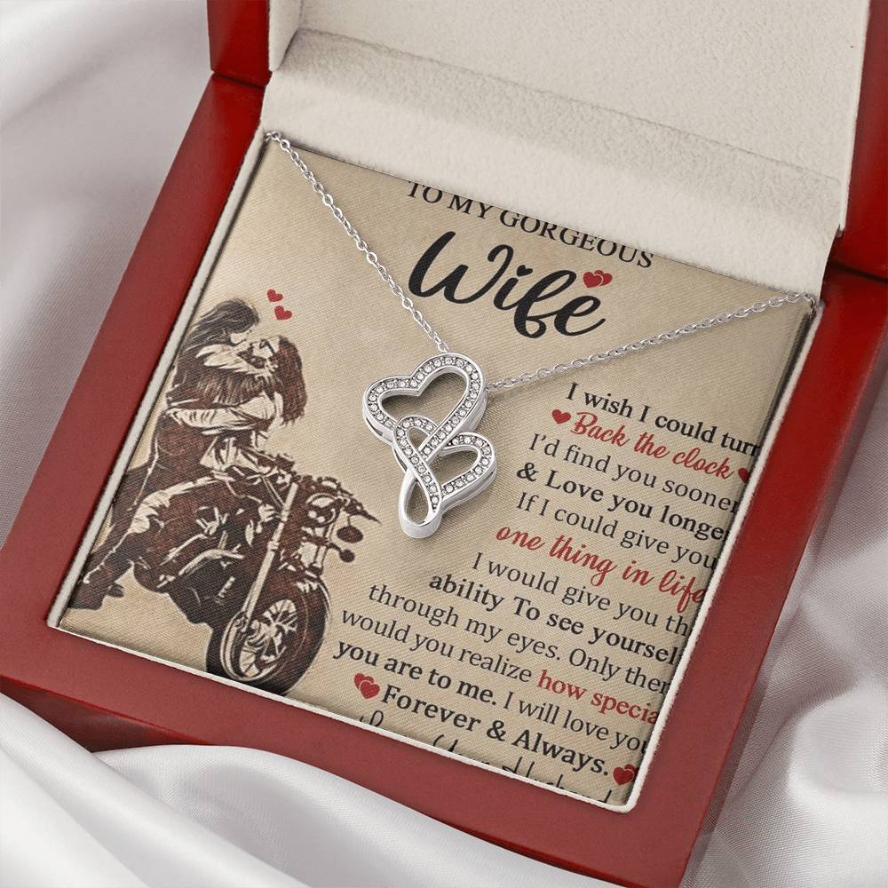 To My Bikers Wife Double Hearts Necklace