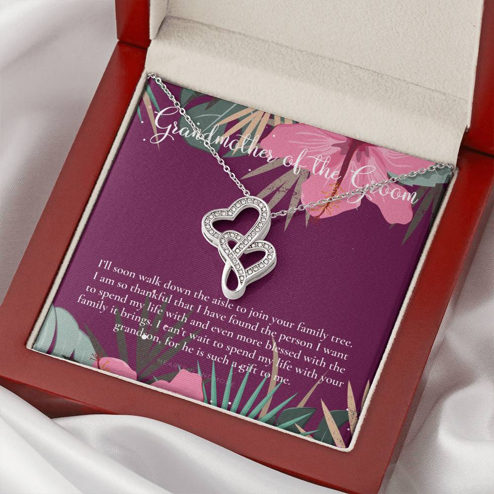 Grandmother Of The Groom Gift Necklace Grandma Wedding Gift Nana Bridal Shower Rehearsal Dinner Thank You Gift Double Hearts Necklace