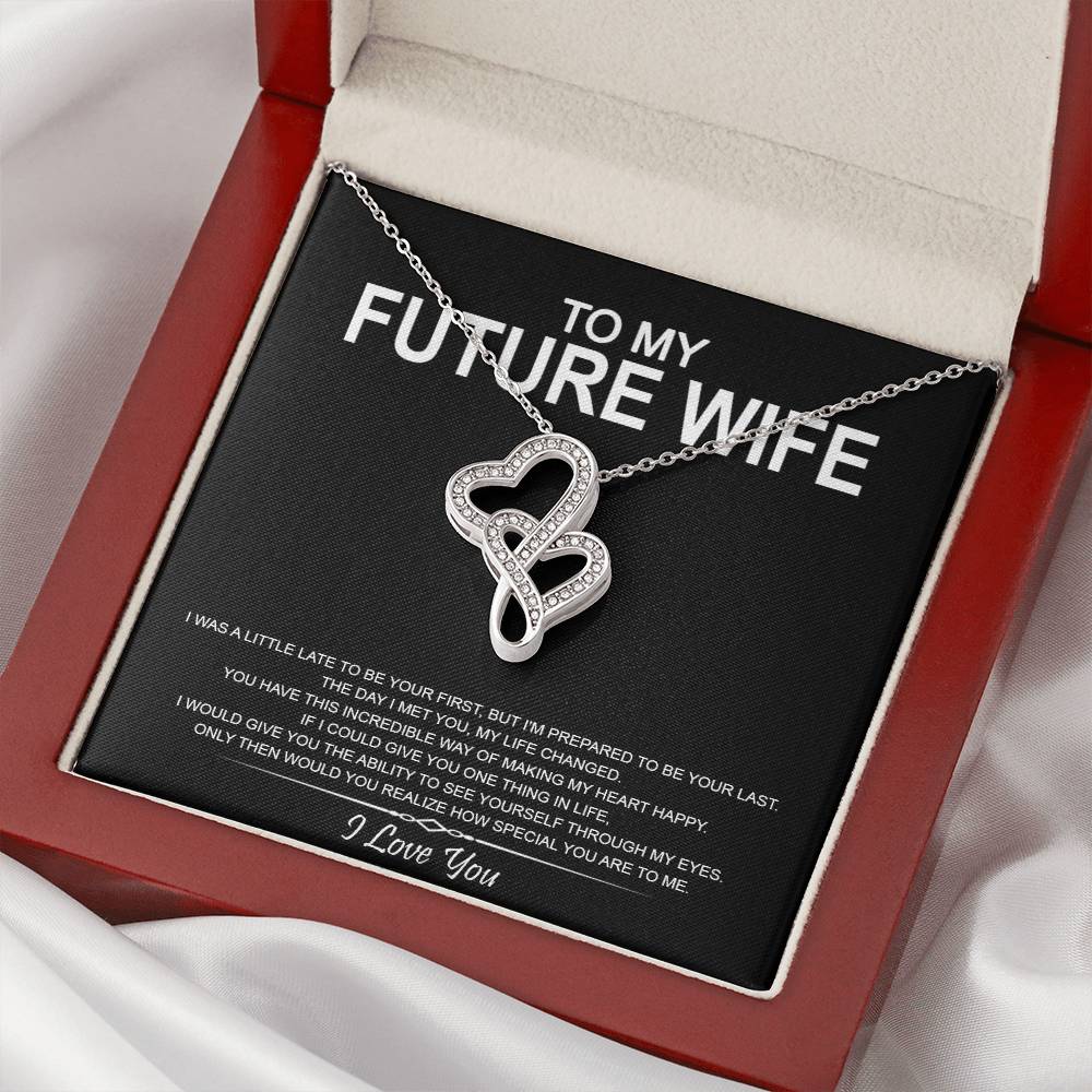 To My Wife - I Love You Message 16 Double Hearts Necklace