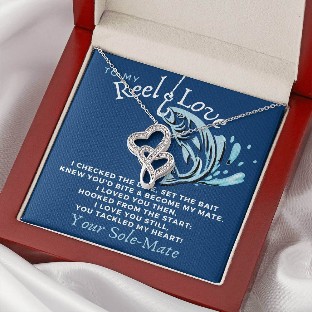 To My Reel Love Necklace - Your Solemate - Fishing Fisherman Necklace - Happy Mothers Day Necklace With Funny Gift Box Double Hearts Necklace