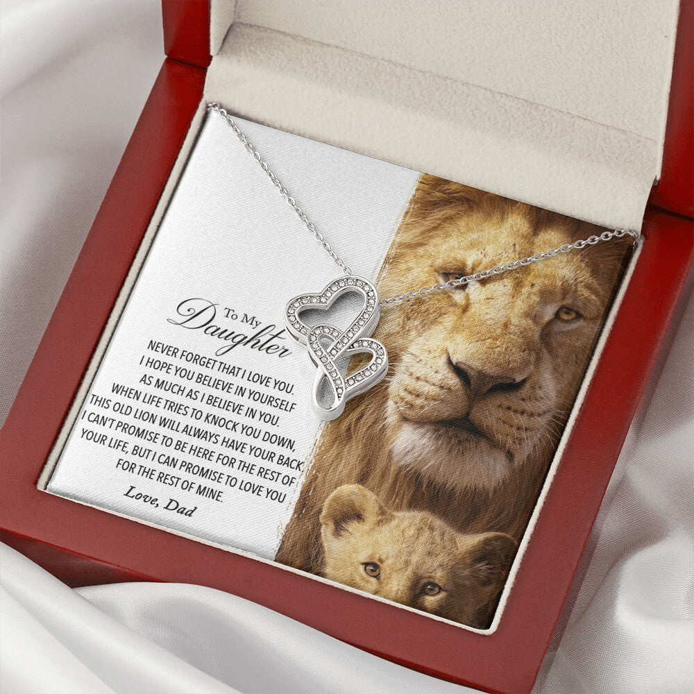 To My Daughter - This Old Lion Will Always Have Your Back Double Hearts Necklace