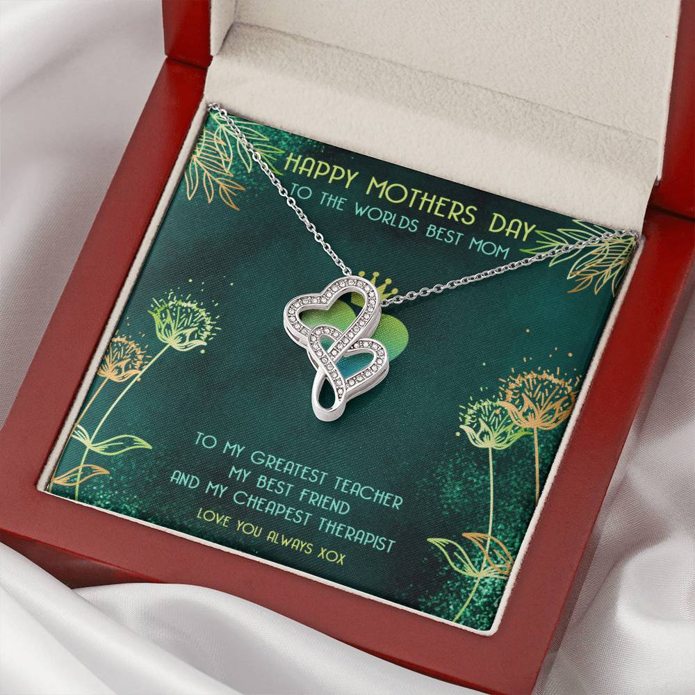 Worlds Best Mom Double Hearts Mothers Day Gift Necklace Double Hearts Necklace