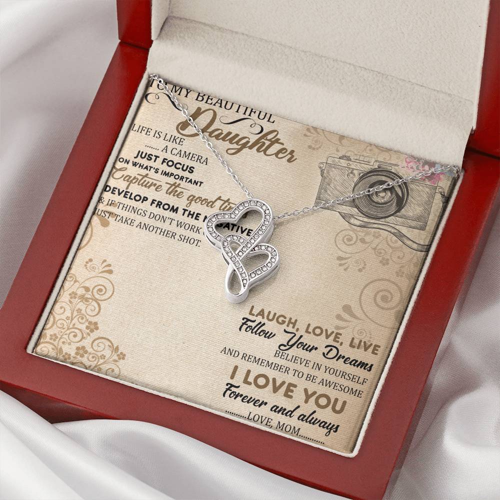 To My Beautiful Daughter Necklace - Daughter Gift - To My Daughter Necklace From Mom - To My Daughter Necklace From Da 2 Double Hearts Necklace