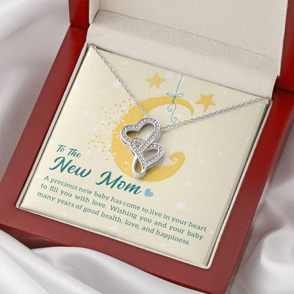 To The New Mom A Baby Makes Love Stronger 1 Double Hearts Necklace