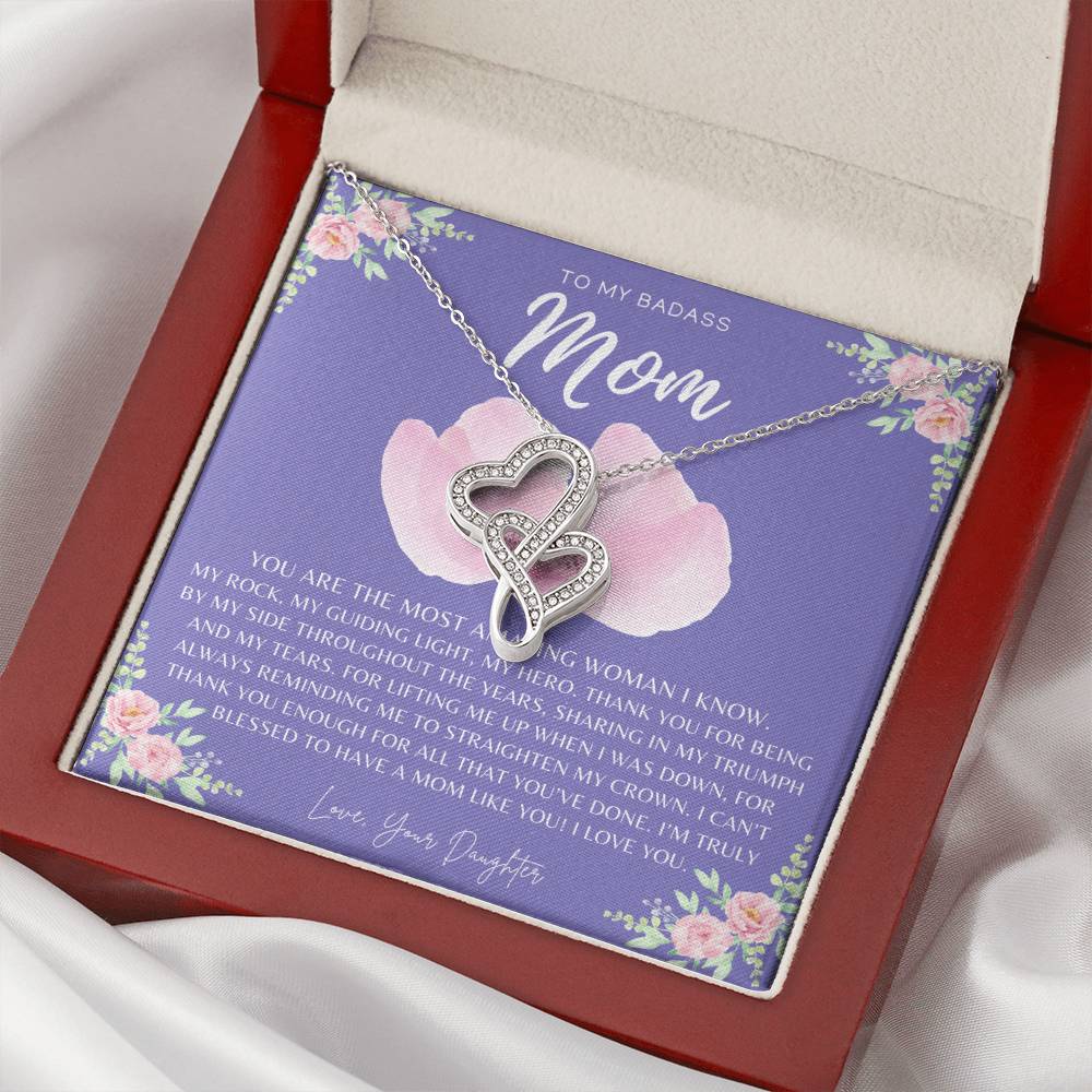 Badass Mom Gift To My Badass Mom Necklace Mother’S Day Gift Daughter To Mom Gift Gift From Daughter To Mom On Wedd Double Hearts Necklace