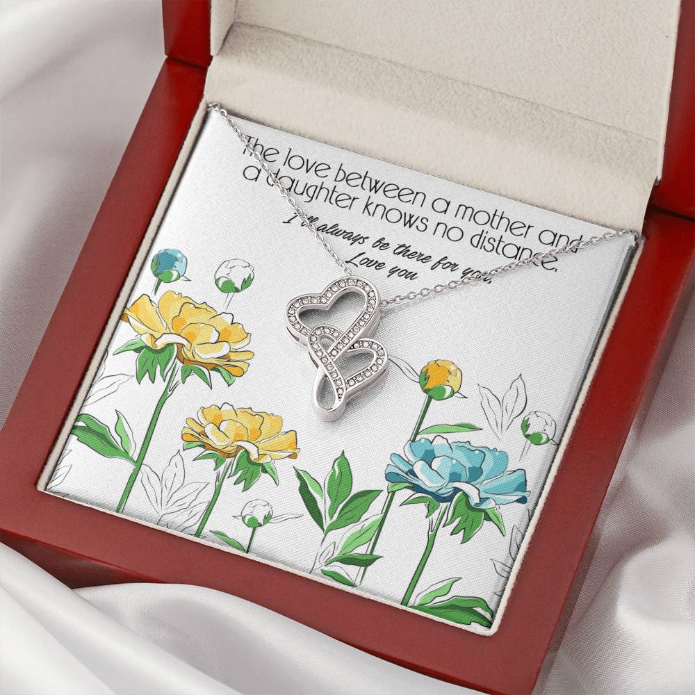 Inspired Gift For Mom And Doughter For Mother's Day About No Distance Bond Between Them Double Hearts Necklace