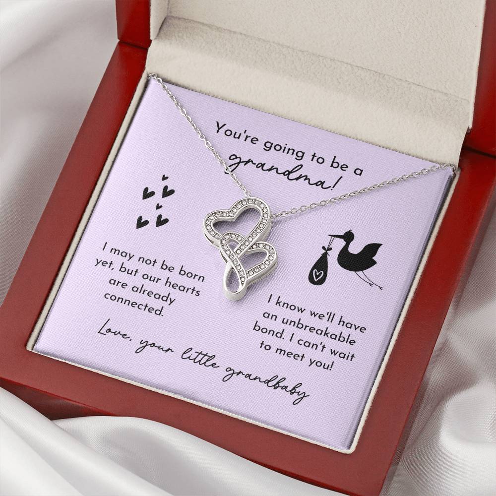 Grandma To Be Birth Announcement Double Hearts Lavender Stork Double Hearts Necklace