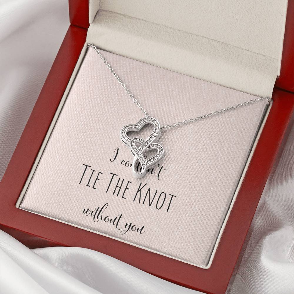 I Can't Tie The Knot Without You - Pink Double Hearts Necklace