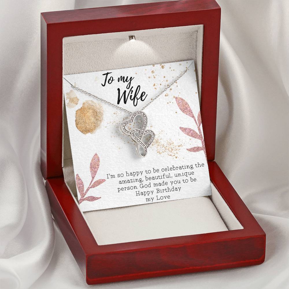 To My Wife Necklace - Gift For Wife Birthday - Happy Birthday My Love - To My Wife Necklace Anniversary Gift For Wife Double Hearts Necklace