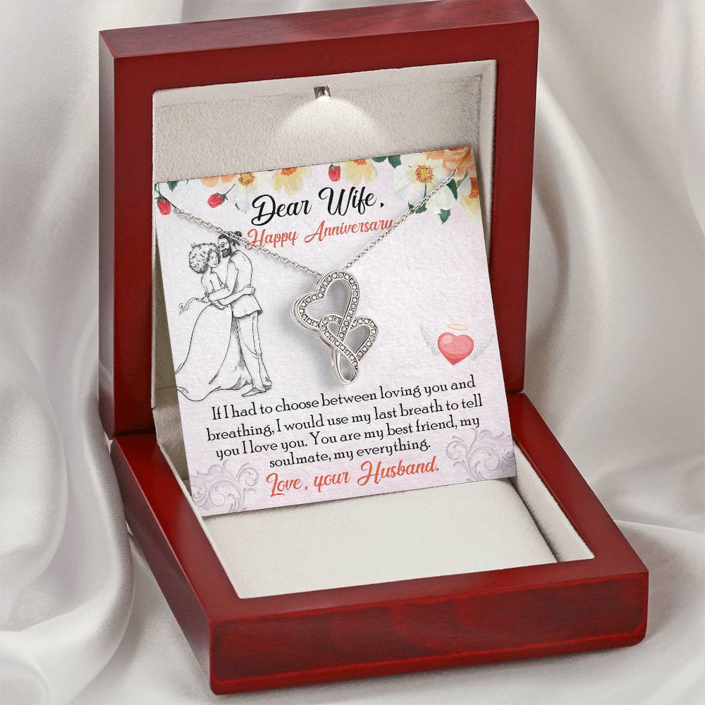To My Wife Necklace - Anniversary Gift For Wife - Romantic Message Card For Wife Double Hearts Necklace