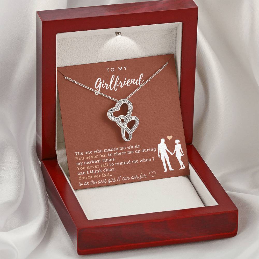 To My Girlfriend - The One Who Makes Me Whole - Necklace Double Hearts Necklace
