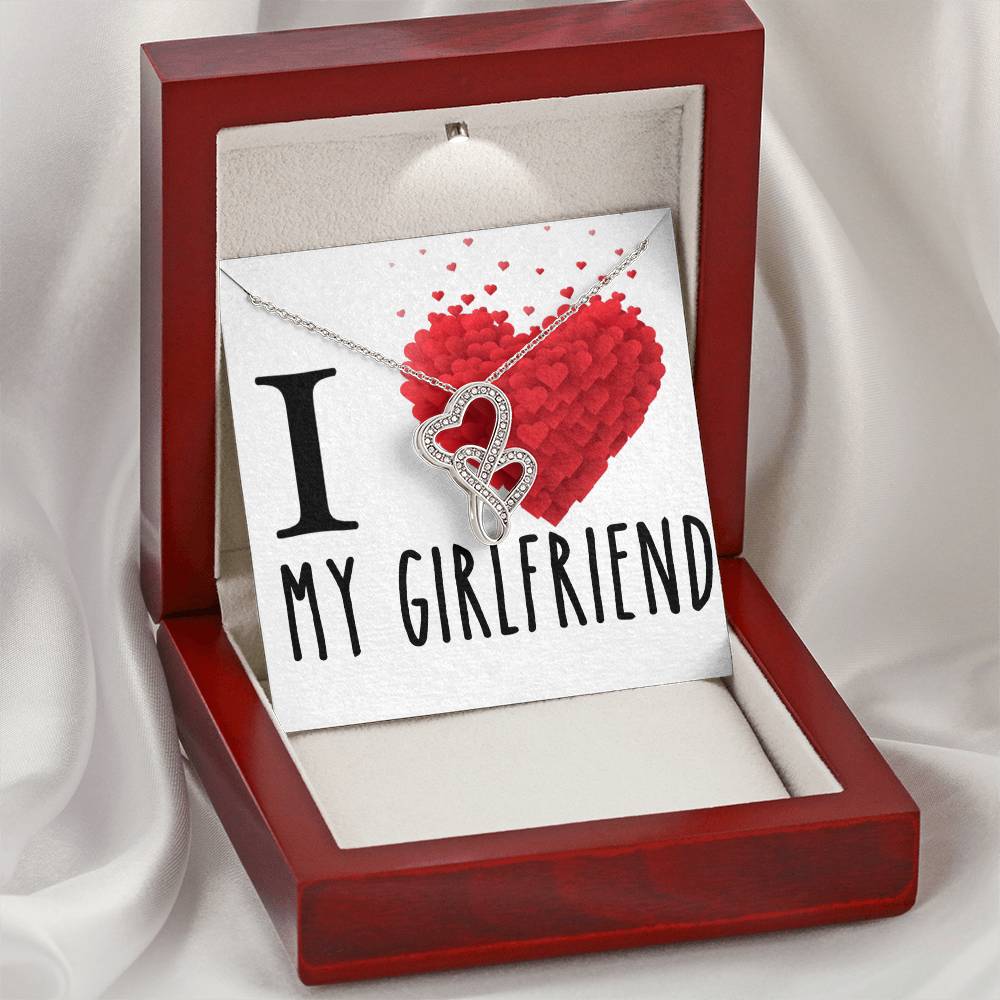 I Love My Girlfriend Love Double Hearts Cz Necklace For Valentines Day Or Birthday Gift Double Hearts Necklace