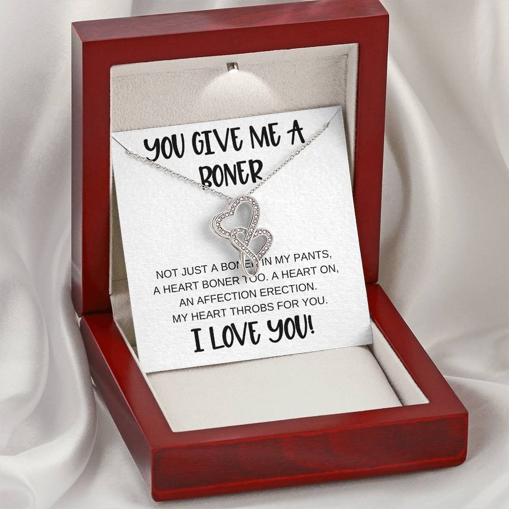 You Give A Boner Necklace For Girlfriend Heart Necklace For Girlfriend Double Hearts Necklace