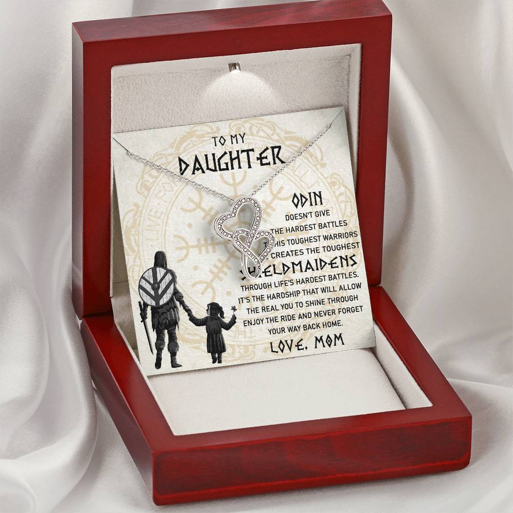 To My Daughter Necklace - Daughter Viking Jewelry - Norse Daughter Gift - Mom And Daughter Never Forget I Love You Gi Double Hearts Necklace