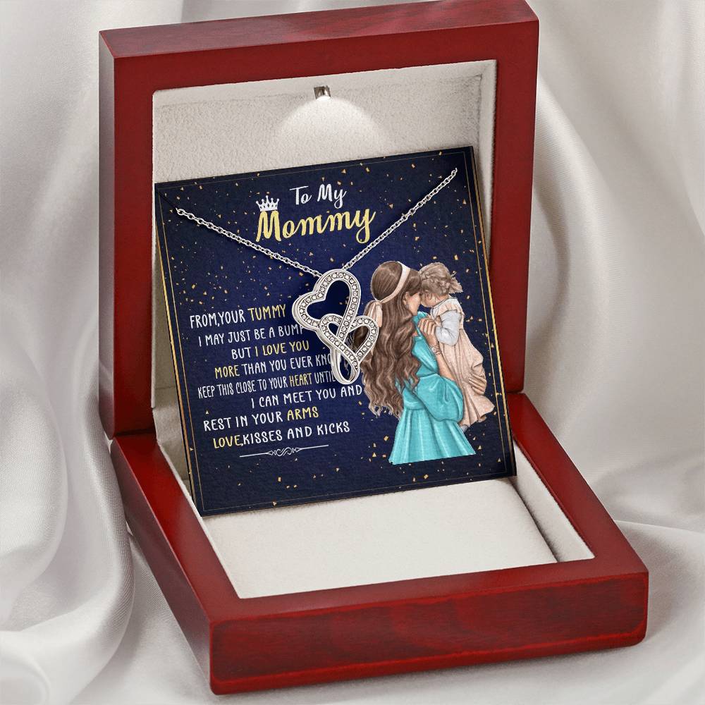 To My Mommy From Your Tummy Double Hearts Necklace