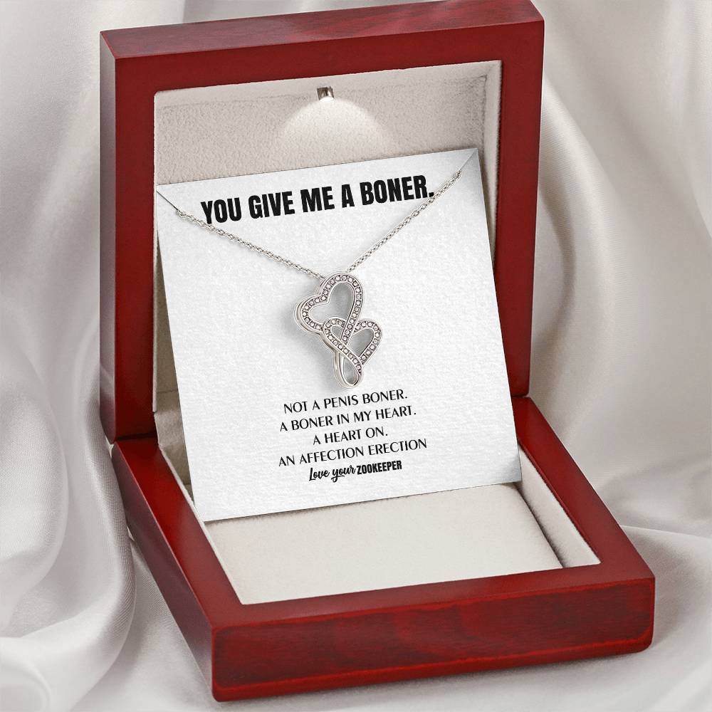 You Give Me A Heart Boner An Affection Erection Funny & Sarcastic Love For Her Mature Best Fu 3 Double Hearts Necklace
