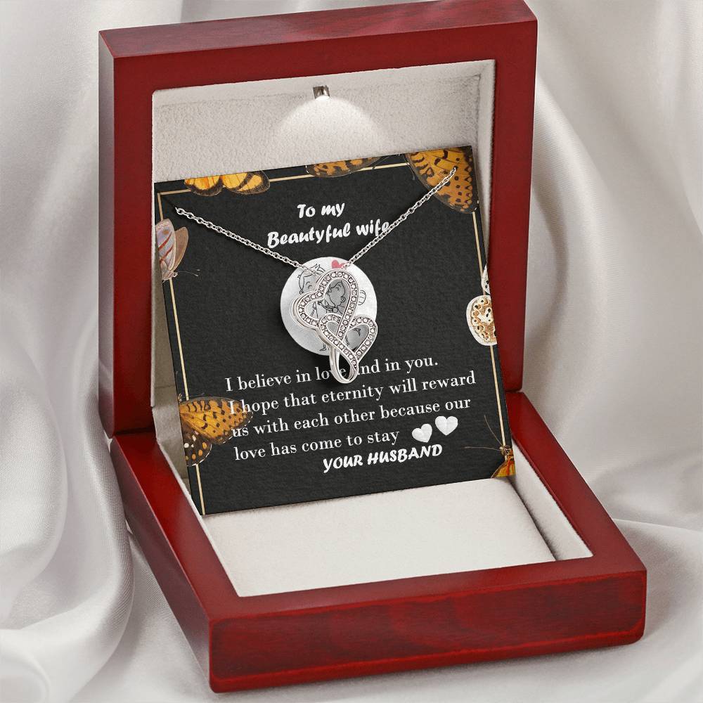 To My Beautiful Wife- I Love You Double Hearts Necklace
