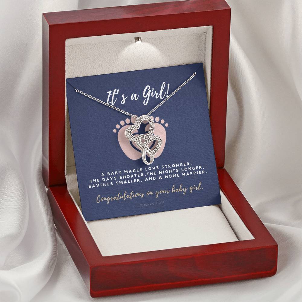 It's A Girl Necklace Gift For Mom Baby Girl Congratulations Baby Girl Shower Gift For Mom New Mom Necklace New Mom Double Hearts Necklace