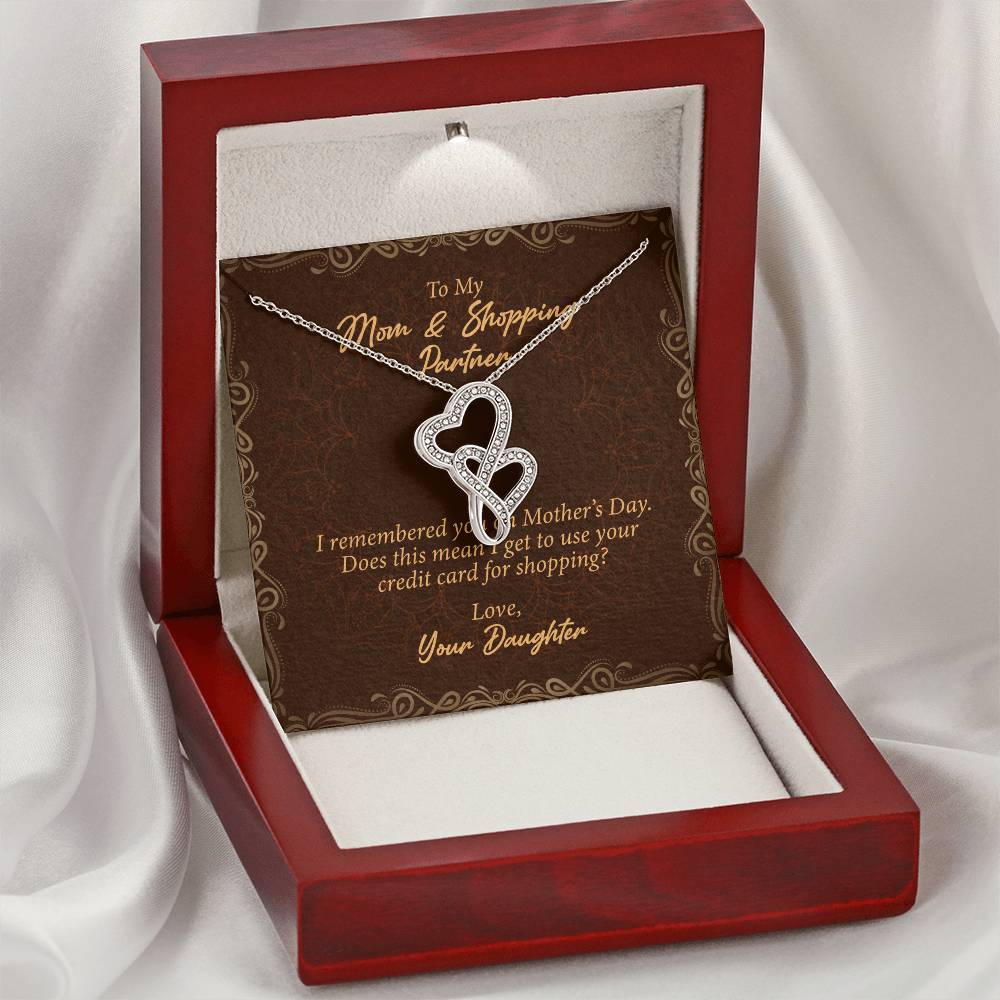 To My Mom And Shopping Partner Double Hearts Necklace