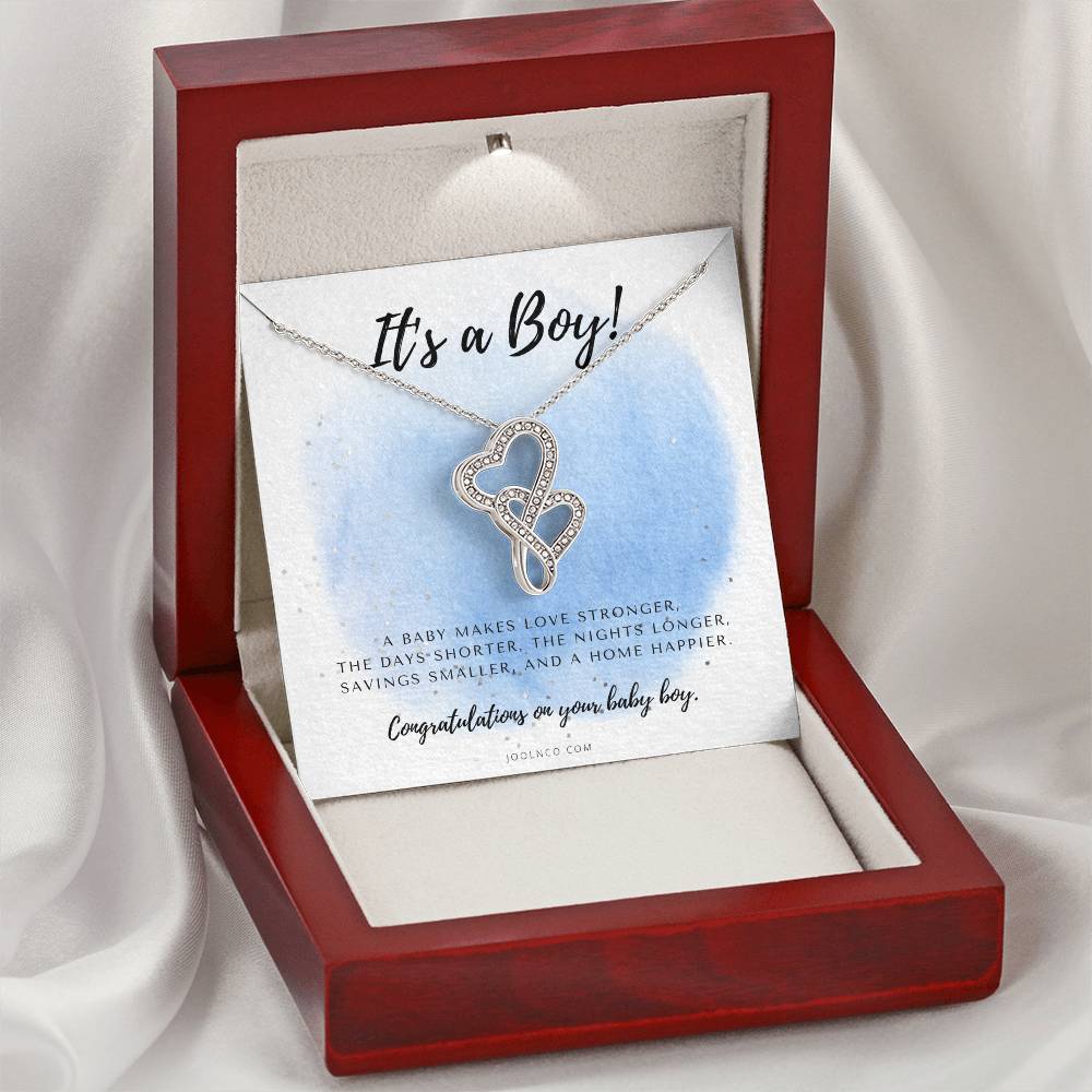 It's A Boy Necklace Gift For Mom Baby Boy Congratulations Baby Boy Shower Gift For Mom New Mom Necklace New Mom Gi 1 Double Hearts Necklace