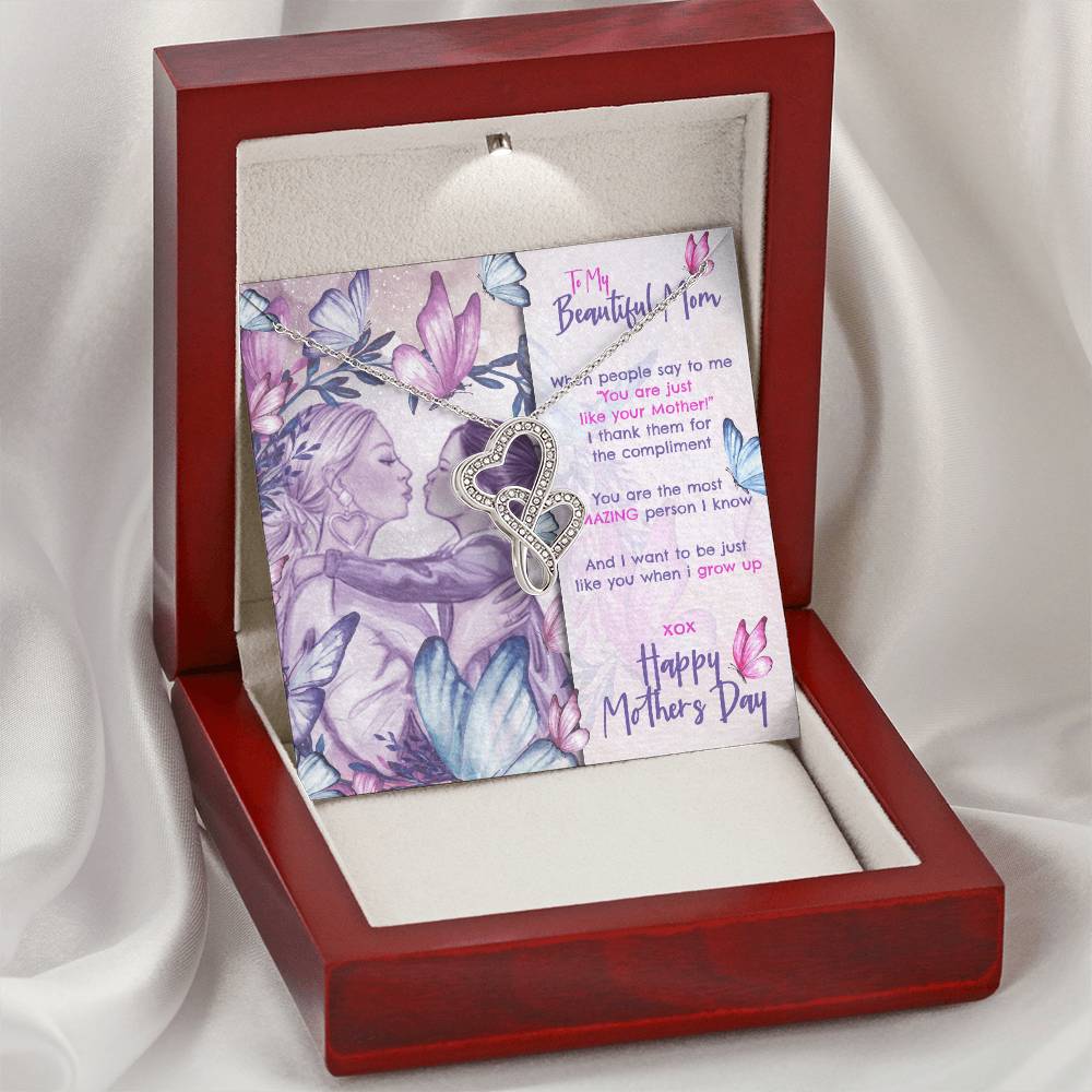 My Beautiful Mom Double Hearts Mothers Day Gift Necklace Double Hearts Necklace