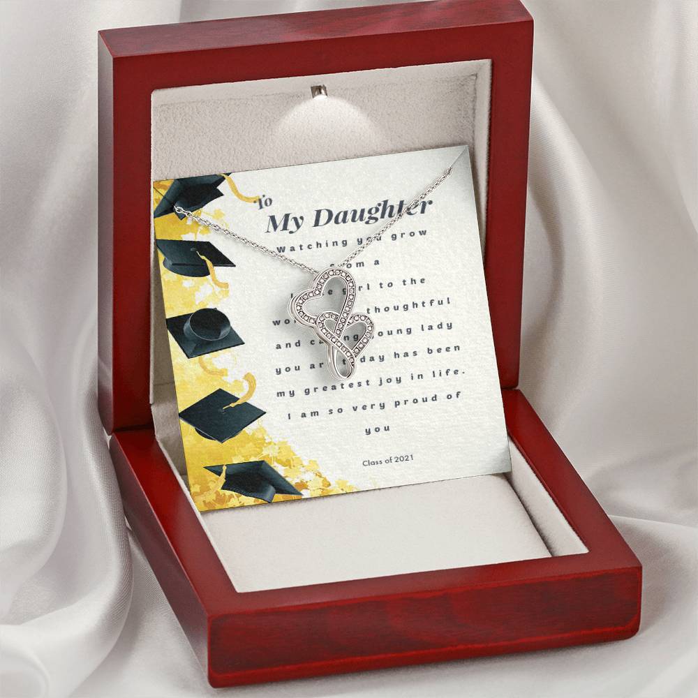 Daughter Graduation Proud Parent Proud Grandparent Double Hearts Necklace