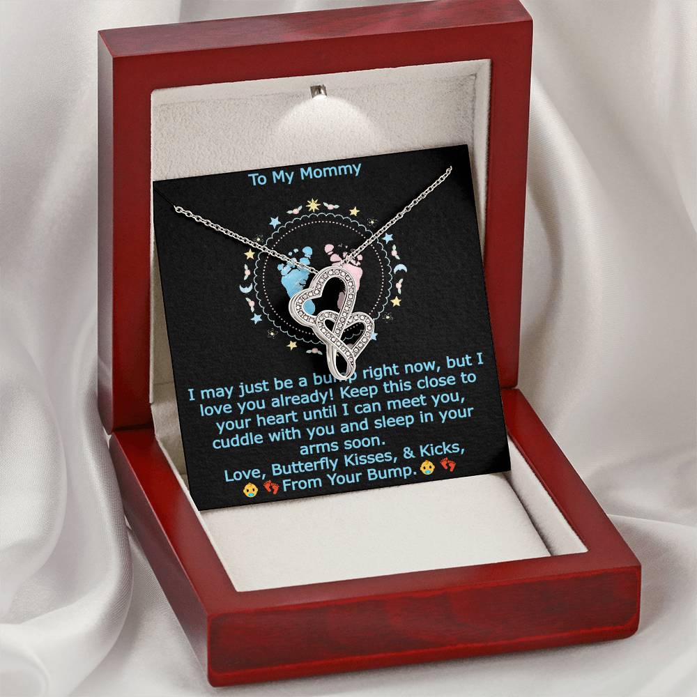 To My Mommy From Your Baby Bump Boy Joined Hearts Keepsake Gift Necklace Double Hearts Necklace