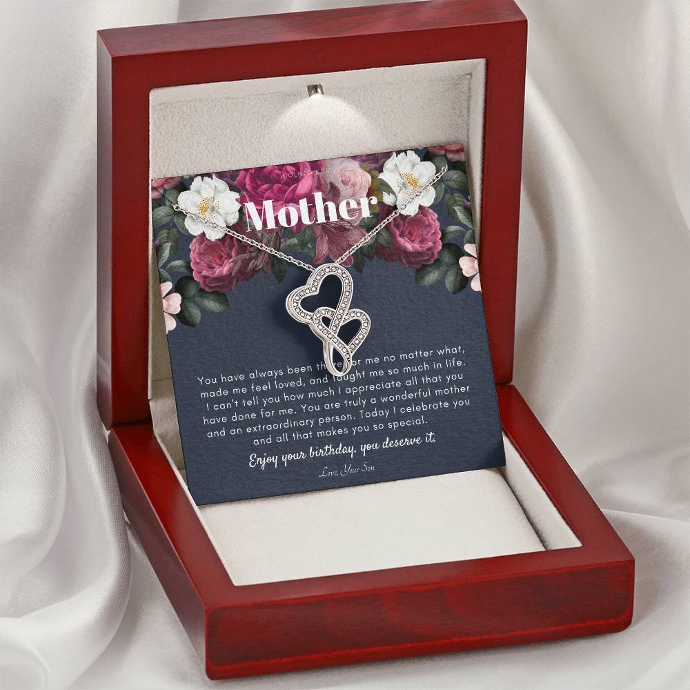 Mother's Birthday Gift Necklace For Mom's Birthday Elegant Gift For Mom From Son Best Mom Gift Message Card Double Hearts Necklace