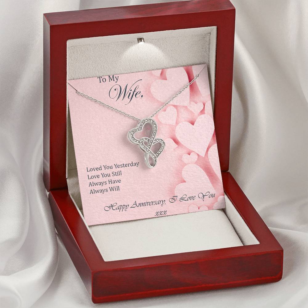 To My Wife - Happy Anniversary Double Hearts Necklace
