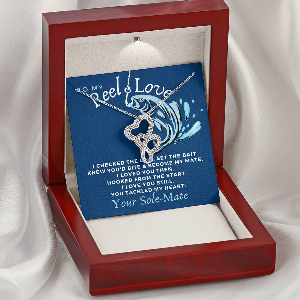 To My Reel Love Necklace - Your Solemate - Fishing Fisherman Necklace - Happy Mothers Day Necklace With Funny Gift Box Double Hearts Necklace