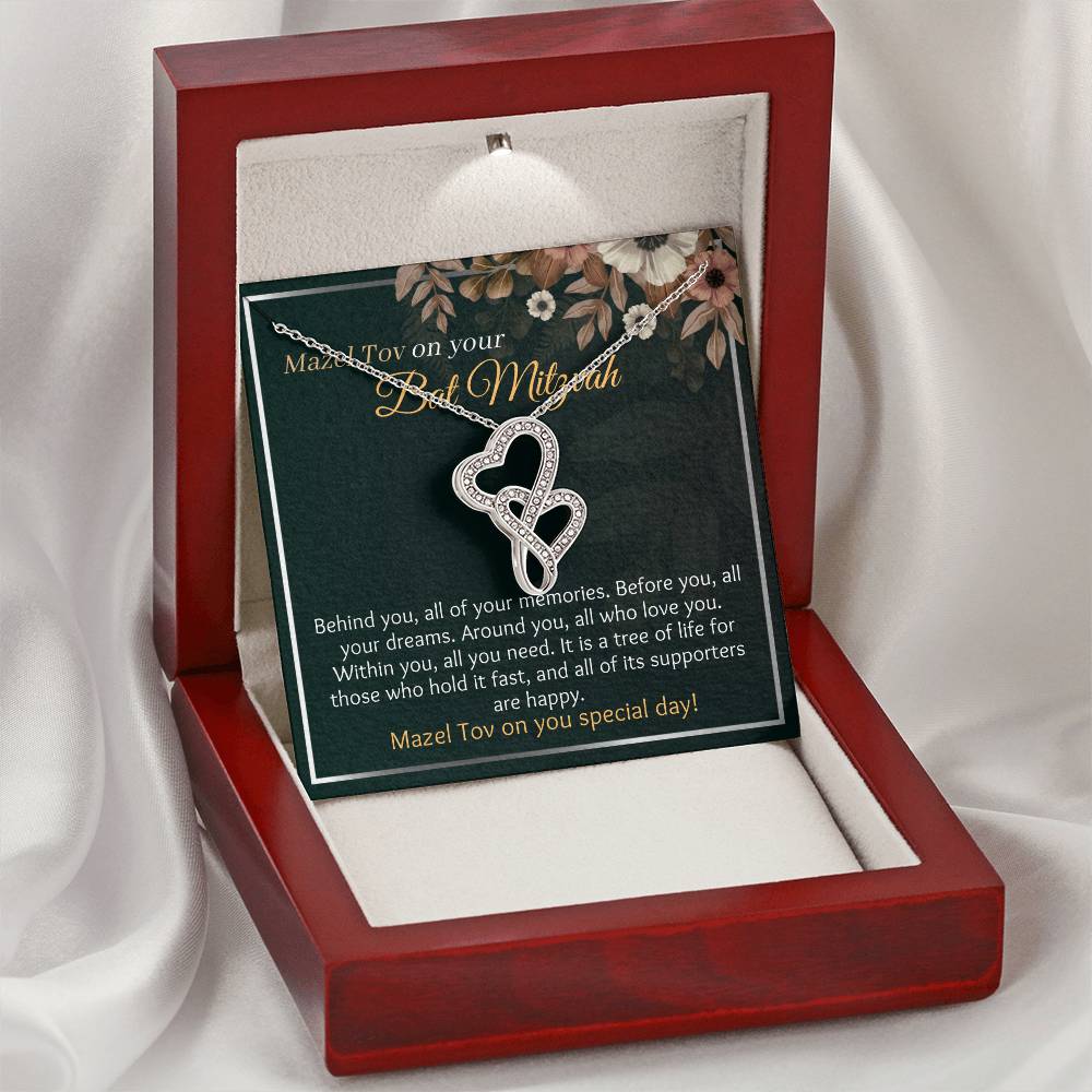 Bat Mitzvah Double Hearts Necklace