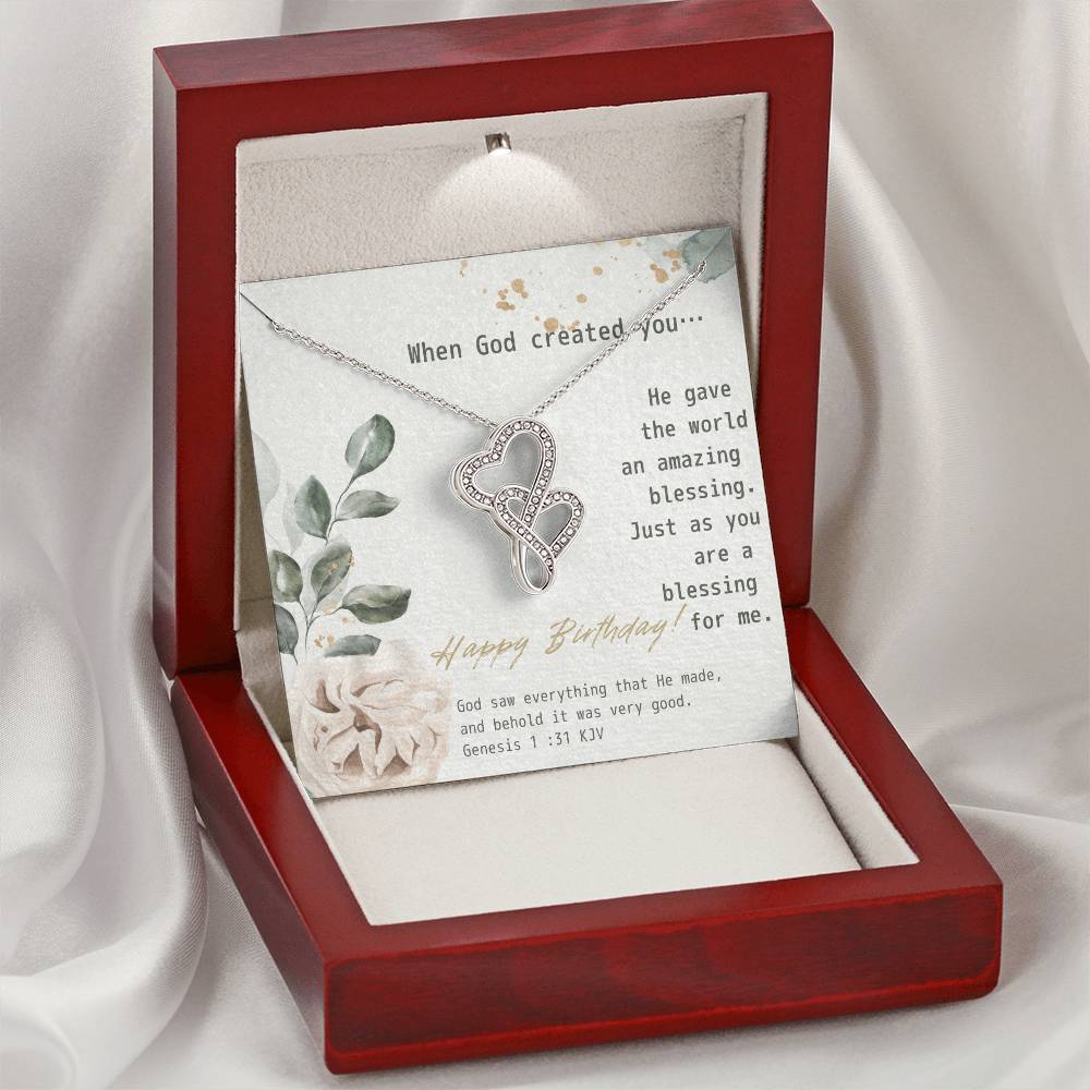 You Are My Blessing Happy Birthday Double Hearts Necklace