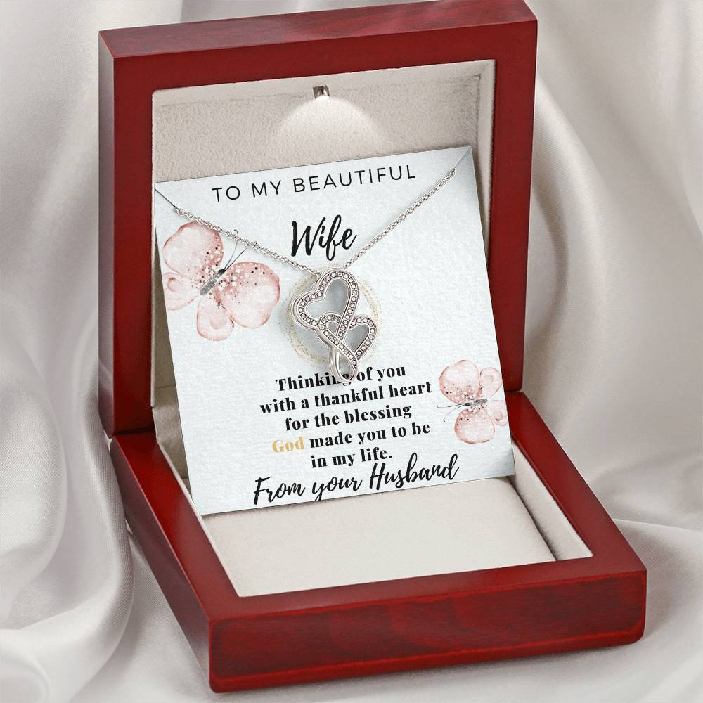 Gift For Wife From Husband - To My Beautiful Wife - Love From Your Husband - Gift For Wife Necklace For Wife Gift For Double Hearts Necklace