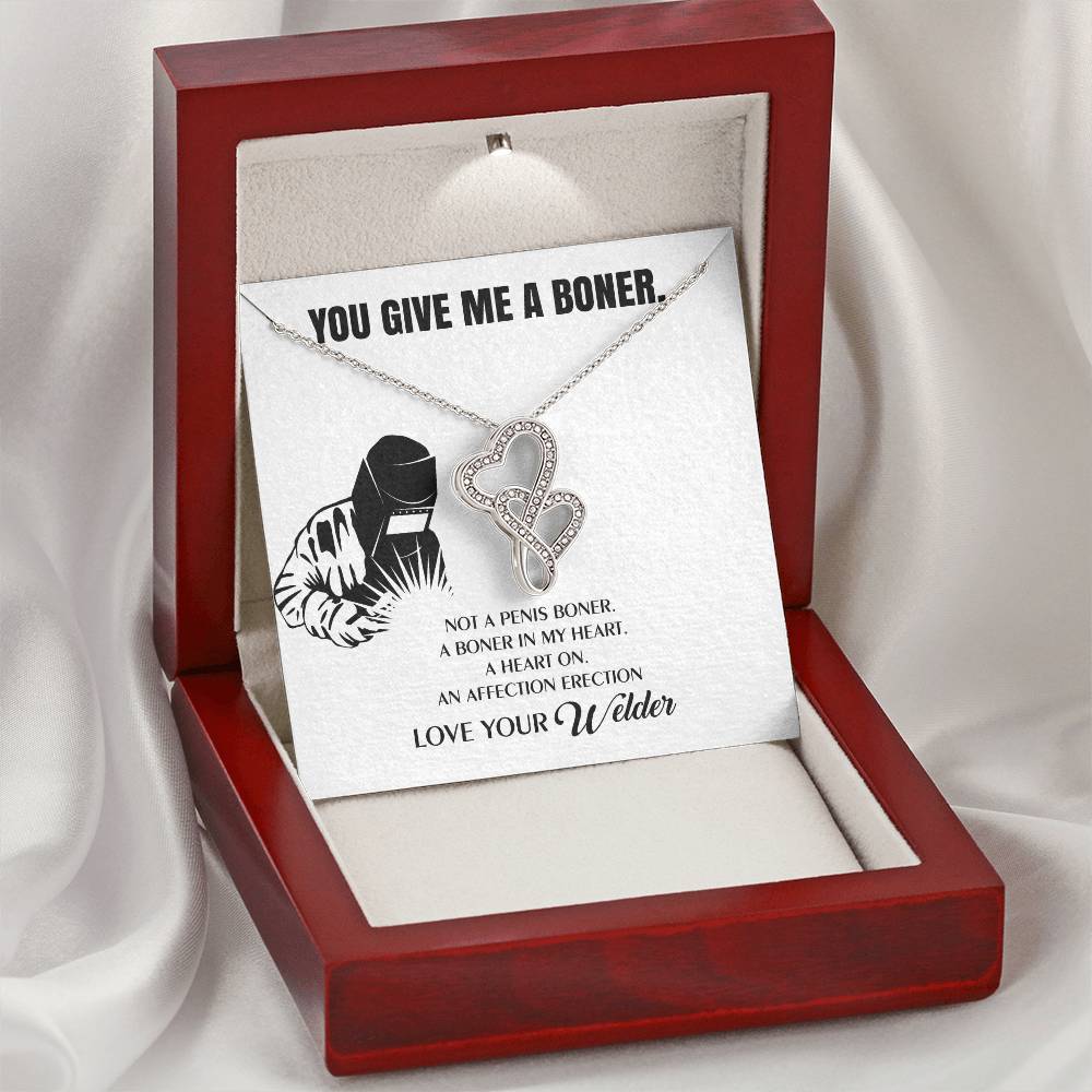 You Give Me A Heart Boner An Affection Erection Funny & Sarcastic Love For Her Mature Gift Fo Double Hearts Necklace
