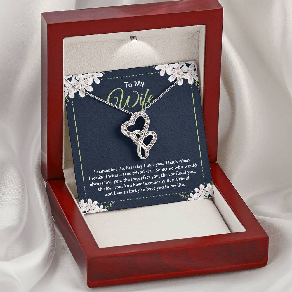 To My Wife - I Am So Lucky To Have You In My Life - Double Hearts Necklace