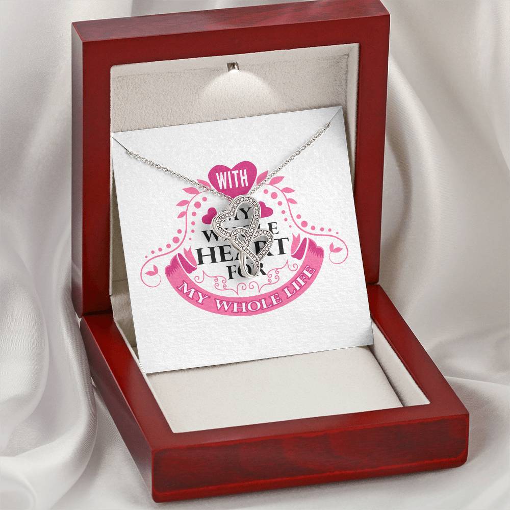 With My Whole Heart - Marriage Wife Silver Or Gold Double Hearts Necklace