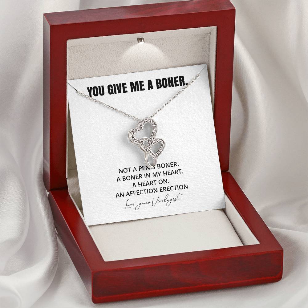 You Give Me A Heart Boner An Affection Erection Funny & Sarcastic Love For Her Mature Best Fu 5 Double Hearts Necklace