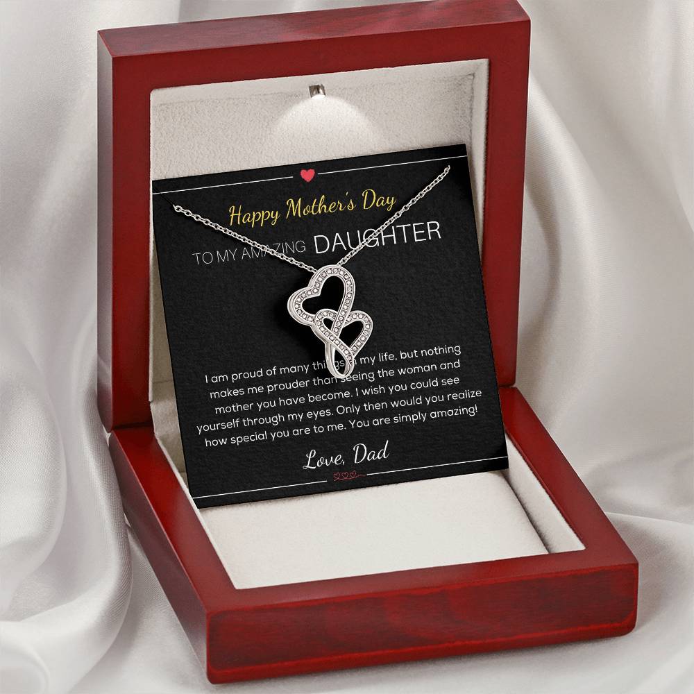 Happy Mother's Day Gift For Daughter From Dad - Mother's Day Necklace For Daughter - Daughter's Birthday - Daughter's Double Hearts Necklace