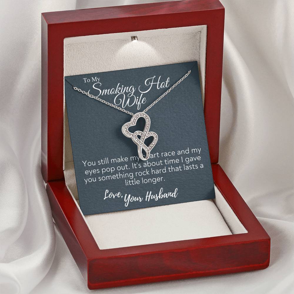 You Still Make My Heart Race Gift Necklace For Wife - Double Hearts - Love Your Husband - Wife Christmas Gift From Hus Double Hearts Necklace