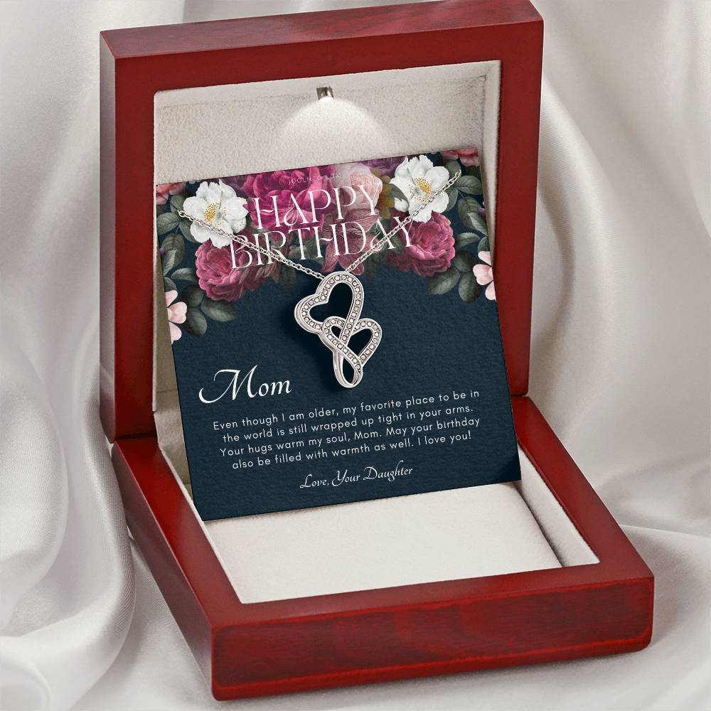 Mother's Birthday Gift From Daughter Gift For Mom On Her Birthday Mom Necklace Best Mom Gift Message Card Double Hearts Necklace